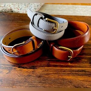 Three (3) Banana Republic Leather Belts // Cognac, Light Brown, Gray // L